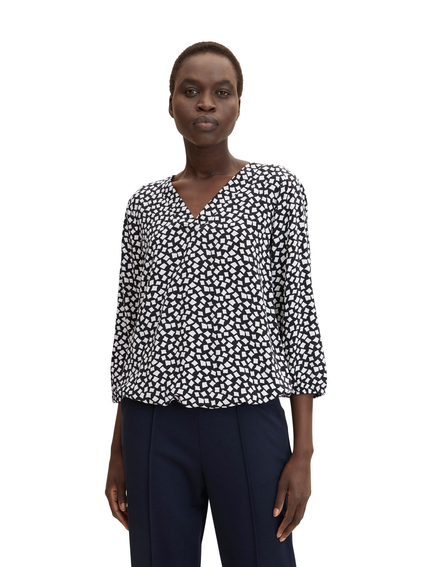Tom Tailor Gemusterte Bluse mit 3/4 Arm und V-Ausschnitt