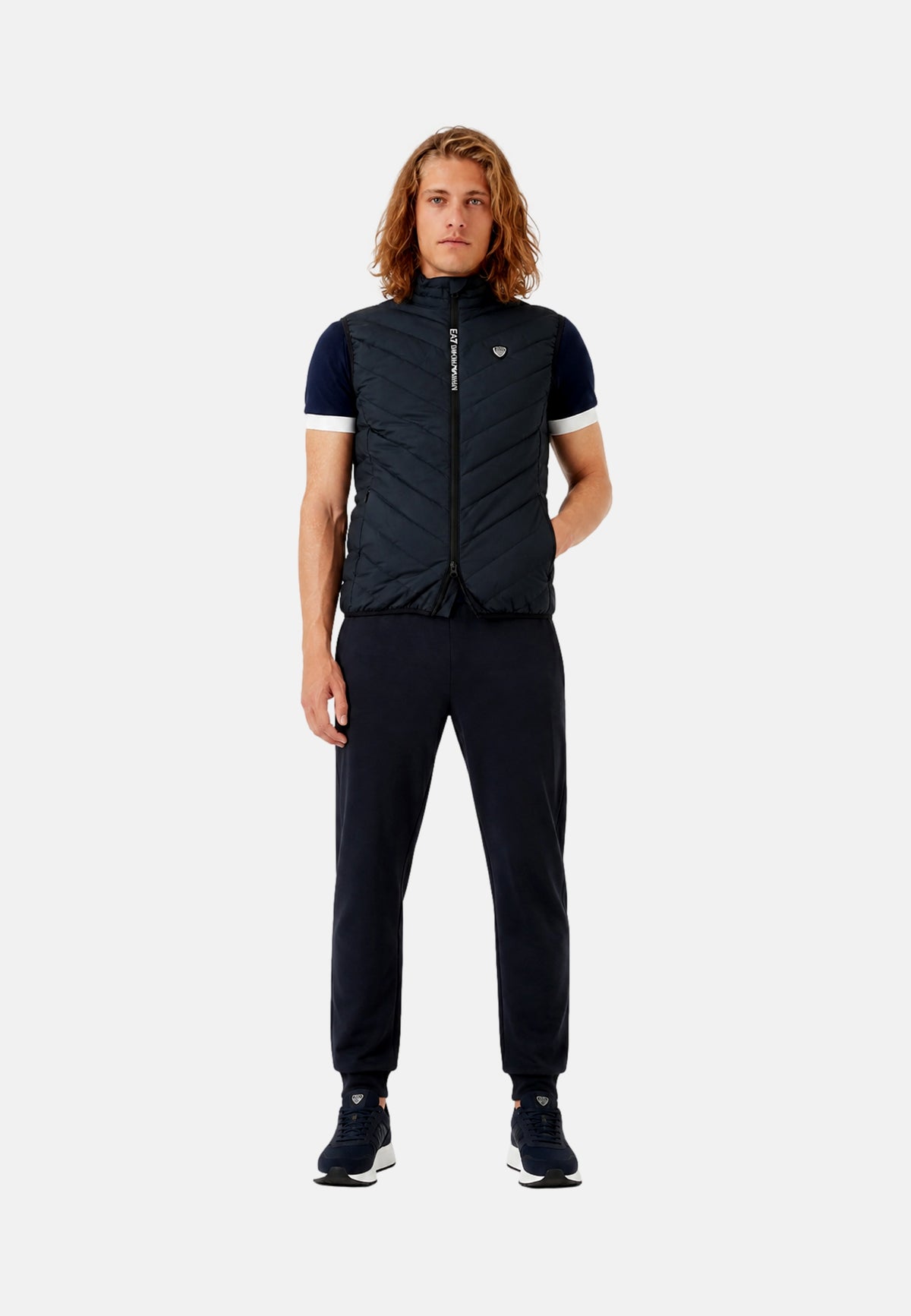 Emporio Armani Steppweste mit Stehkragen und leichtläufigen Zwei-Wege-Reißverschluss