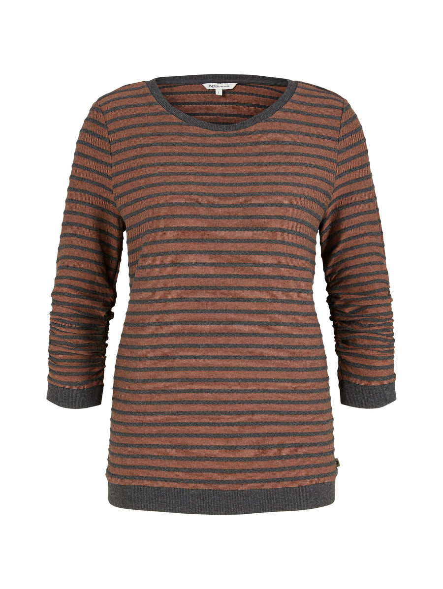 Tom Tailor Gestreiftes Jacquard Sweatshirt mit Rundhalsausschnitt