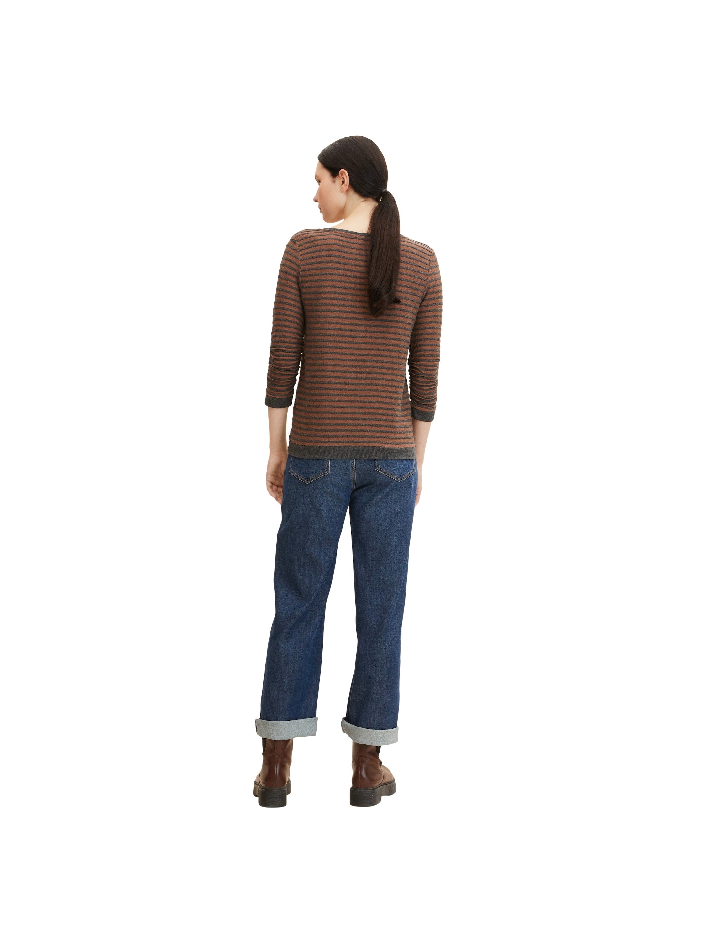 Tom Tailor Gestreiftes Jacquard Sweatshirt mit Rundhalsausschnitt