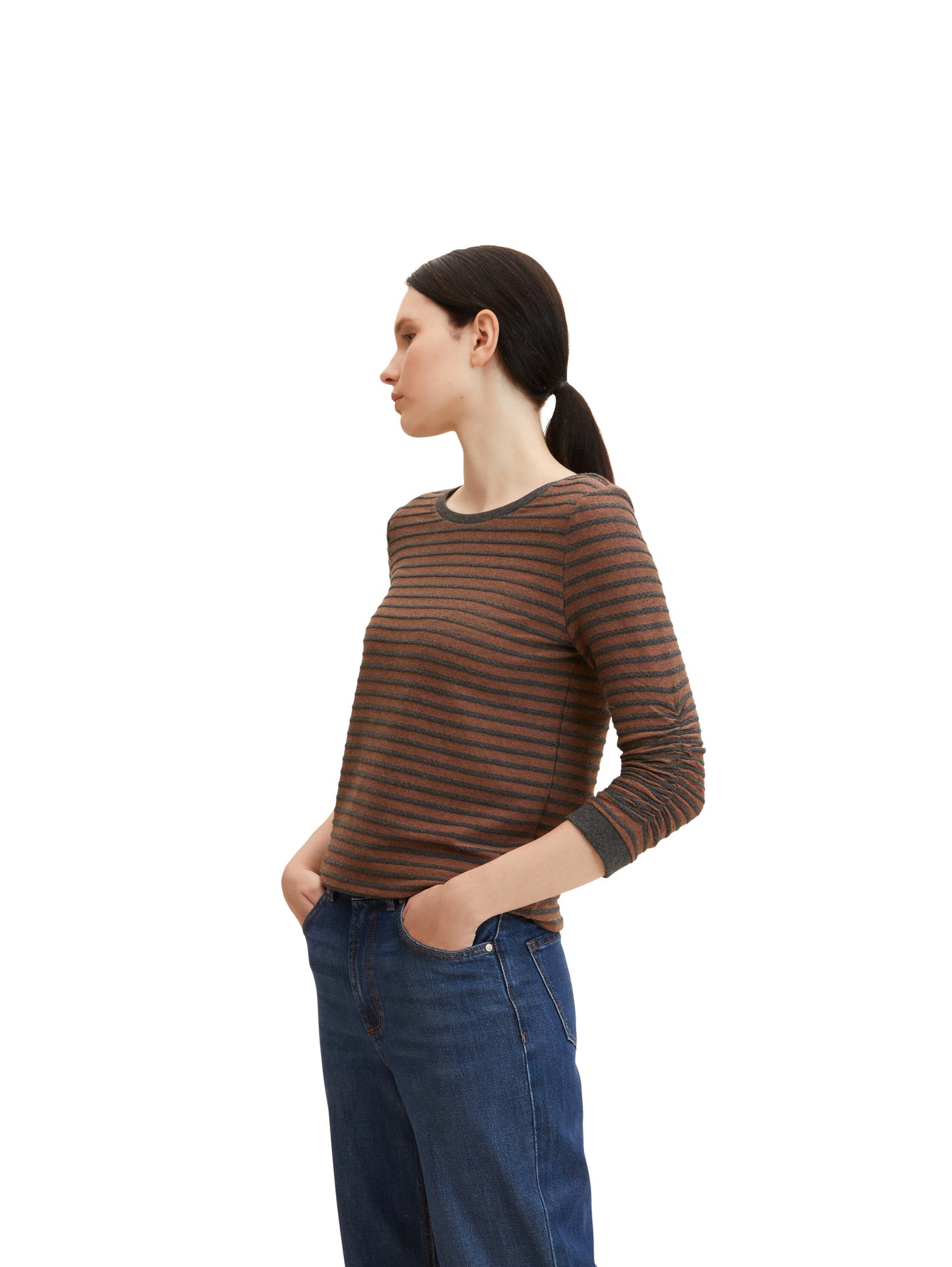 Tom Tailor Gestreiftes Jacquard Sweatshirt mit Rundhalsausschnitt
