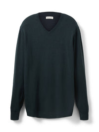 Tom Tailor Unifarbener Strickpulli mit V-Ausschnitt in Melange Optik