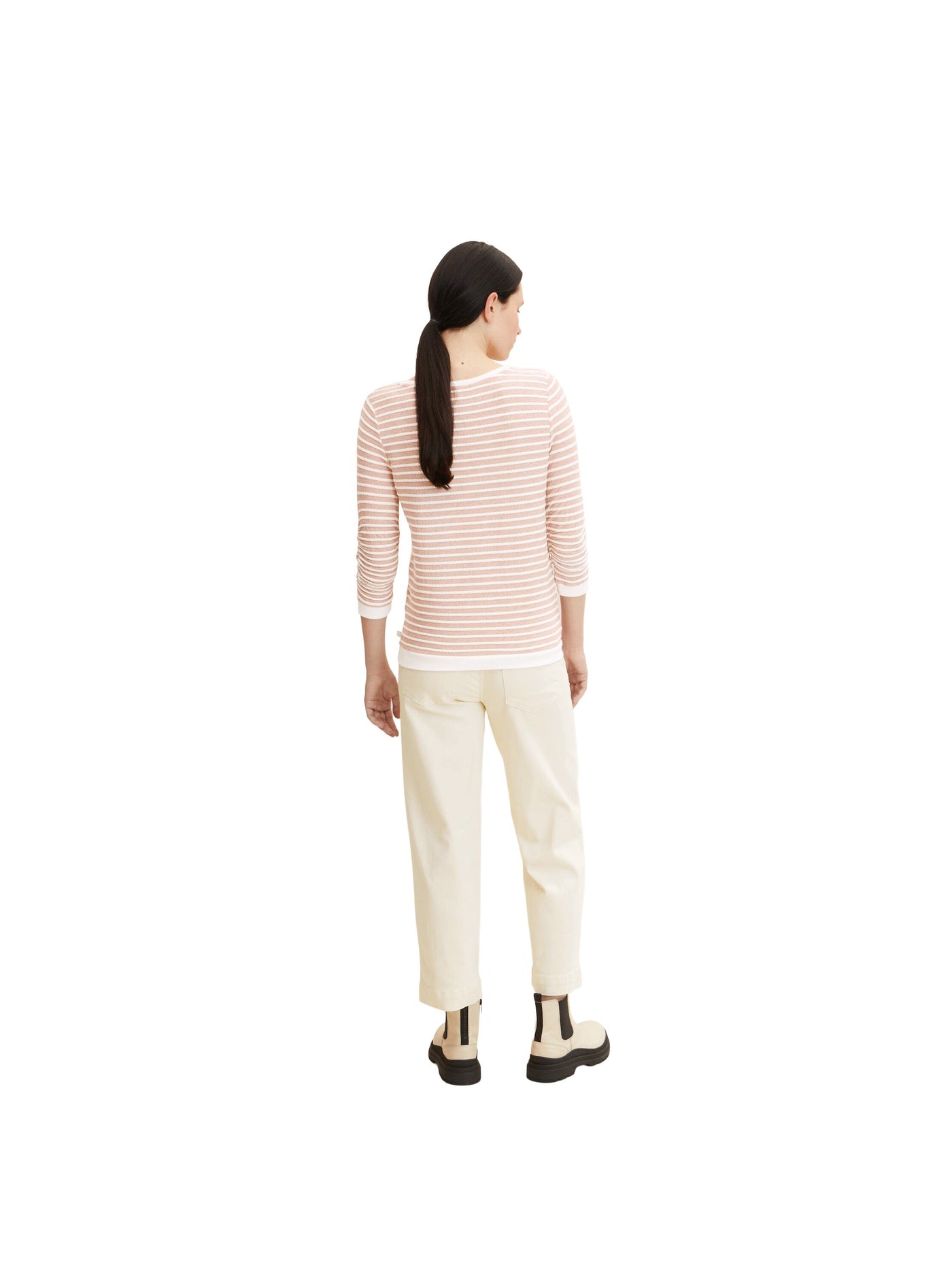 Tom Tailor Gestreiftes Jacquard Sweatshirt mit Rundhalsausschnitt