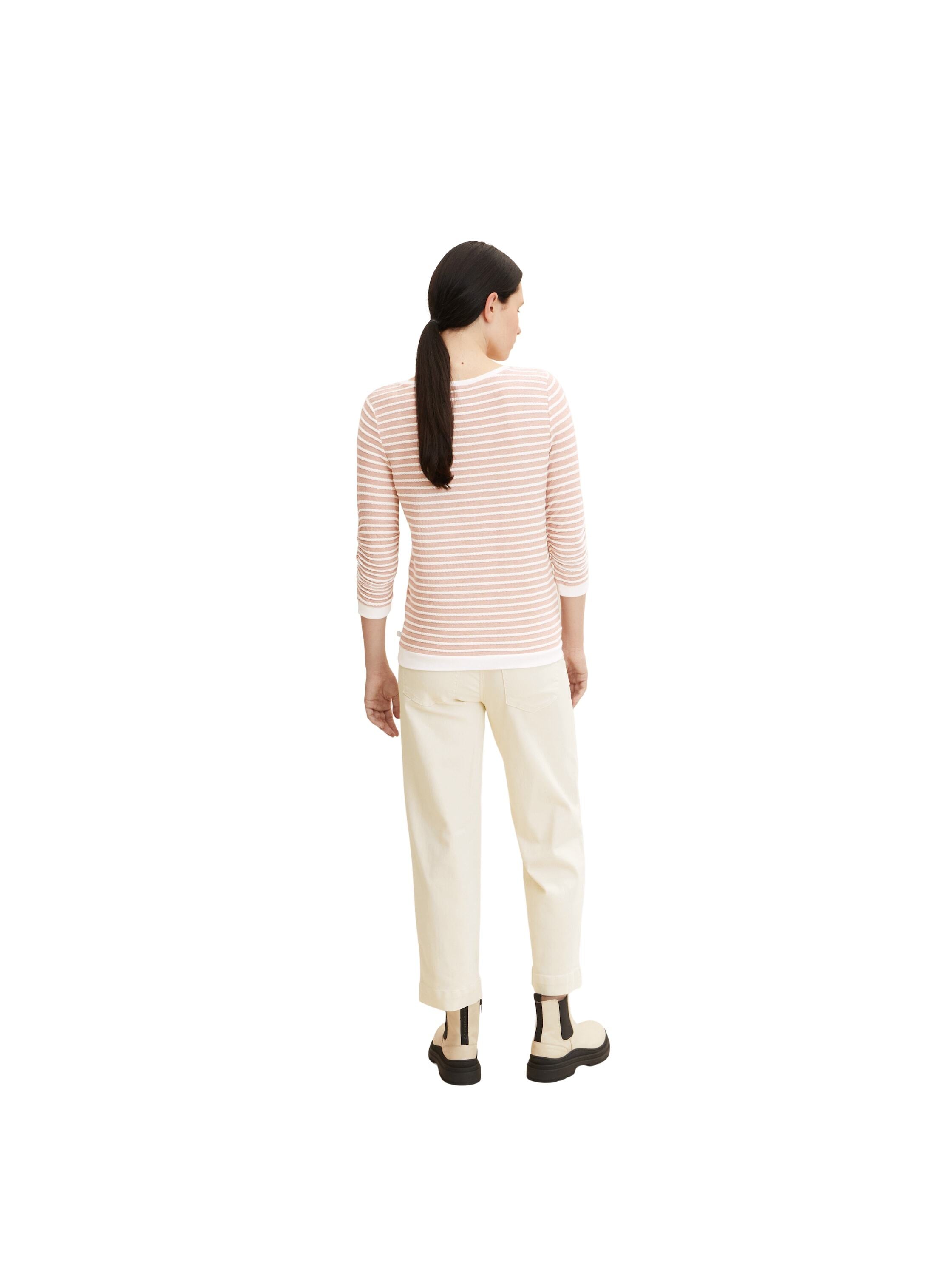 Tom Tailor Gestreiftes Jacquard Sweatshirt mit Rundhalsausschnitt