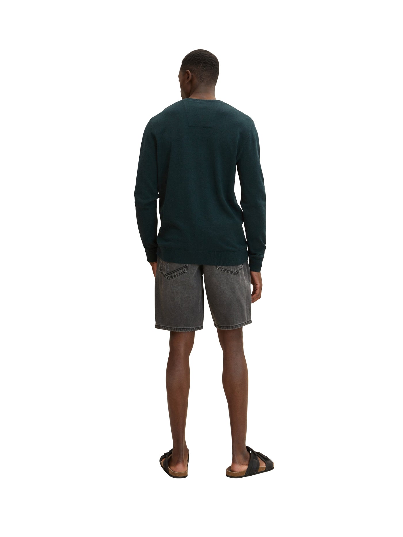 Tom Tailor Unifarbener Strickpulli mit V-Ausschnitt in Melange Optik