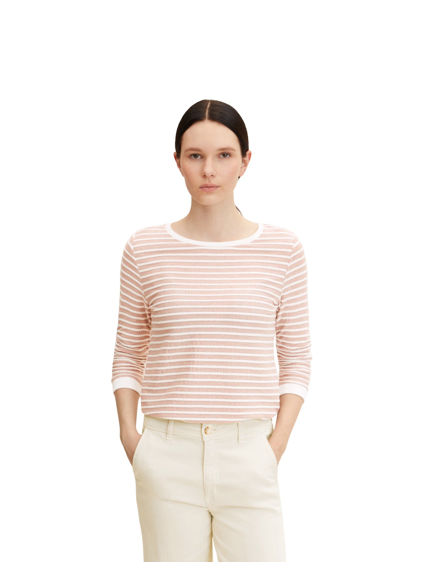 Tom Tailor Gestreiftes Jacquard Sweatshirt mit Rundhalsausschnitt