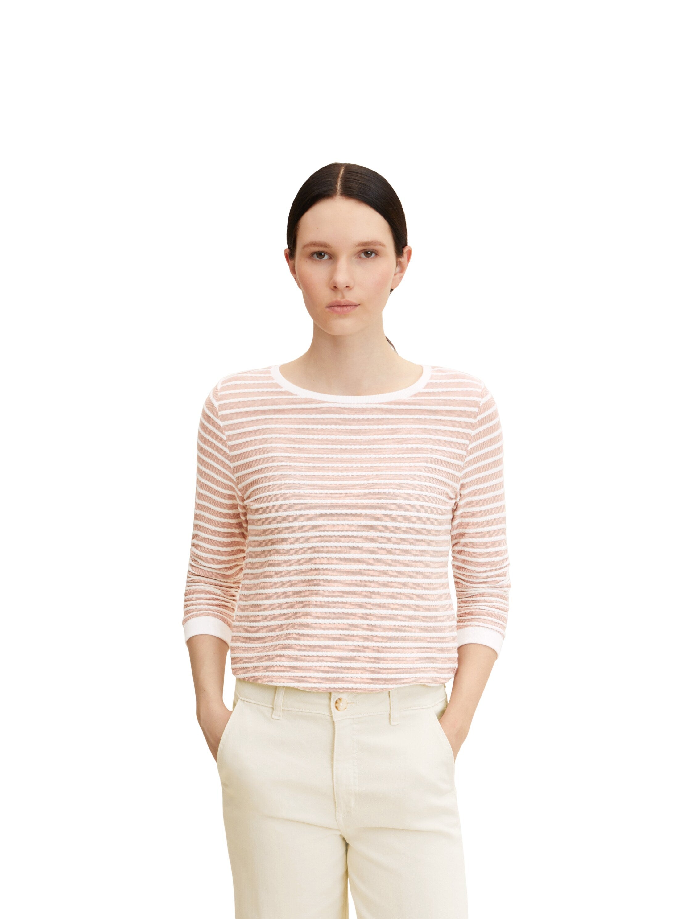 Tom Tailor Gestreiftes Jacquard Sweatshirt mit Rundhalsausschnitt
