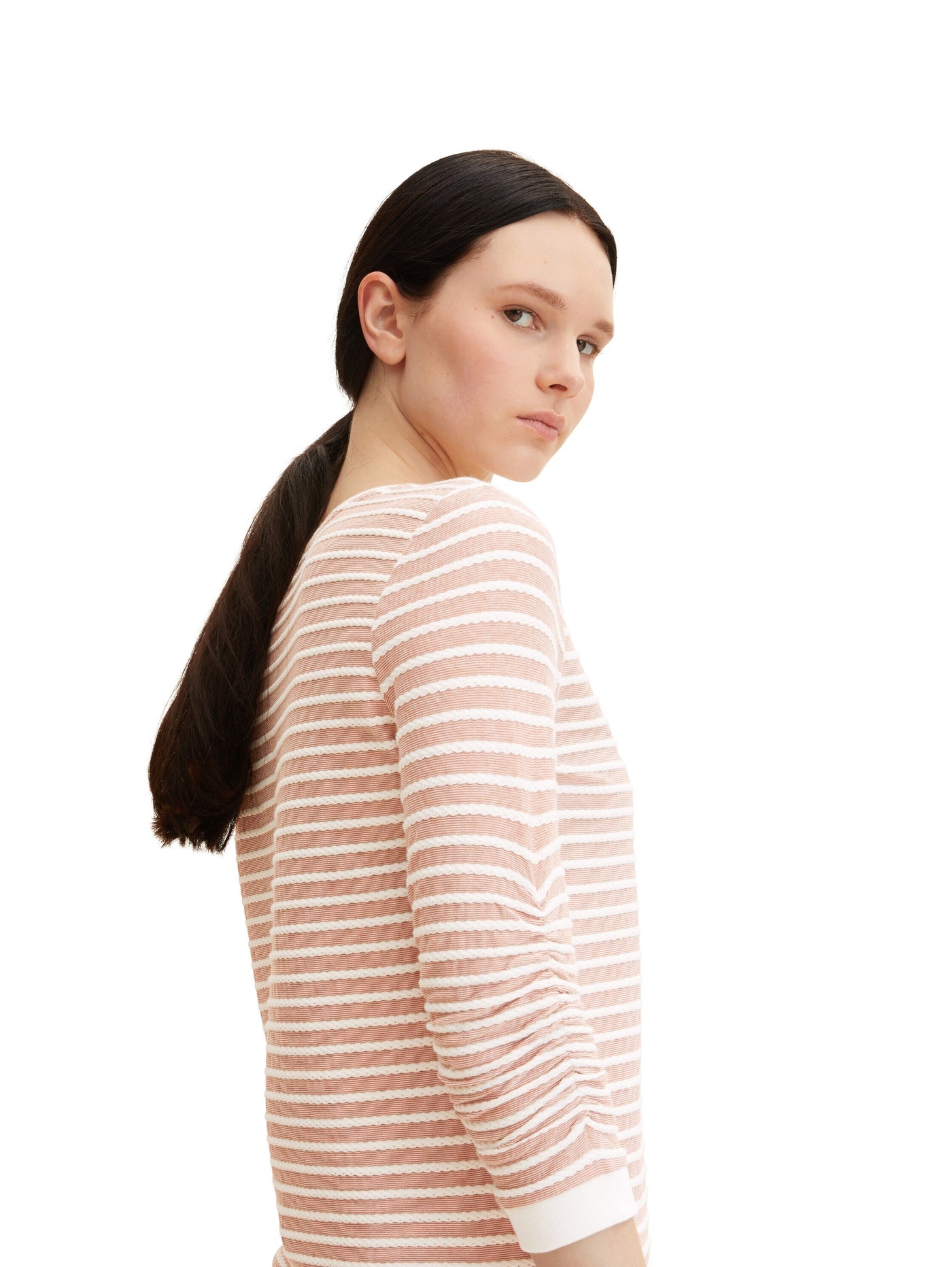 Tom Tailor Gestreiftes Jacquard Sweatshirt mit Rundhalsausschnitt