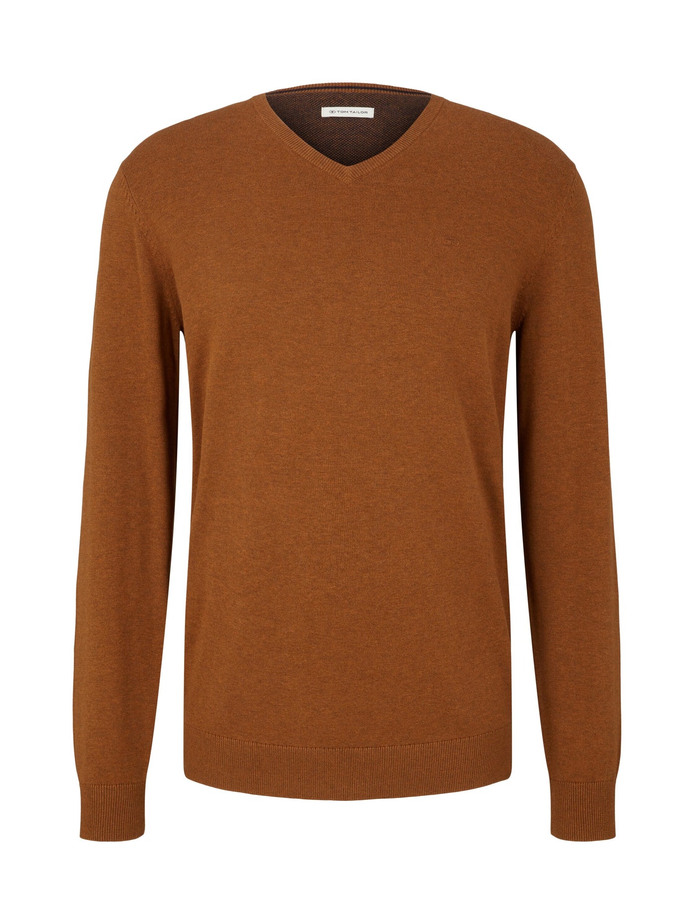 Tom Tailor Unifarbener Strickpulli mit V-Ausschnitt in Melange Optik