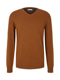 Tom Tailor Unifarbener Strickpulli mit V-Ausschnitt in Melange Optik