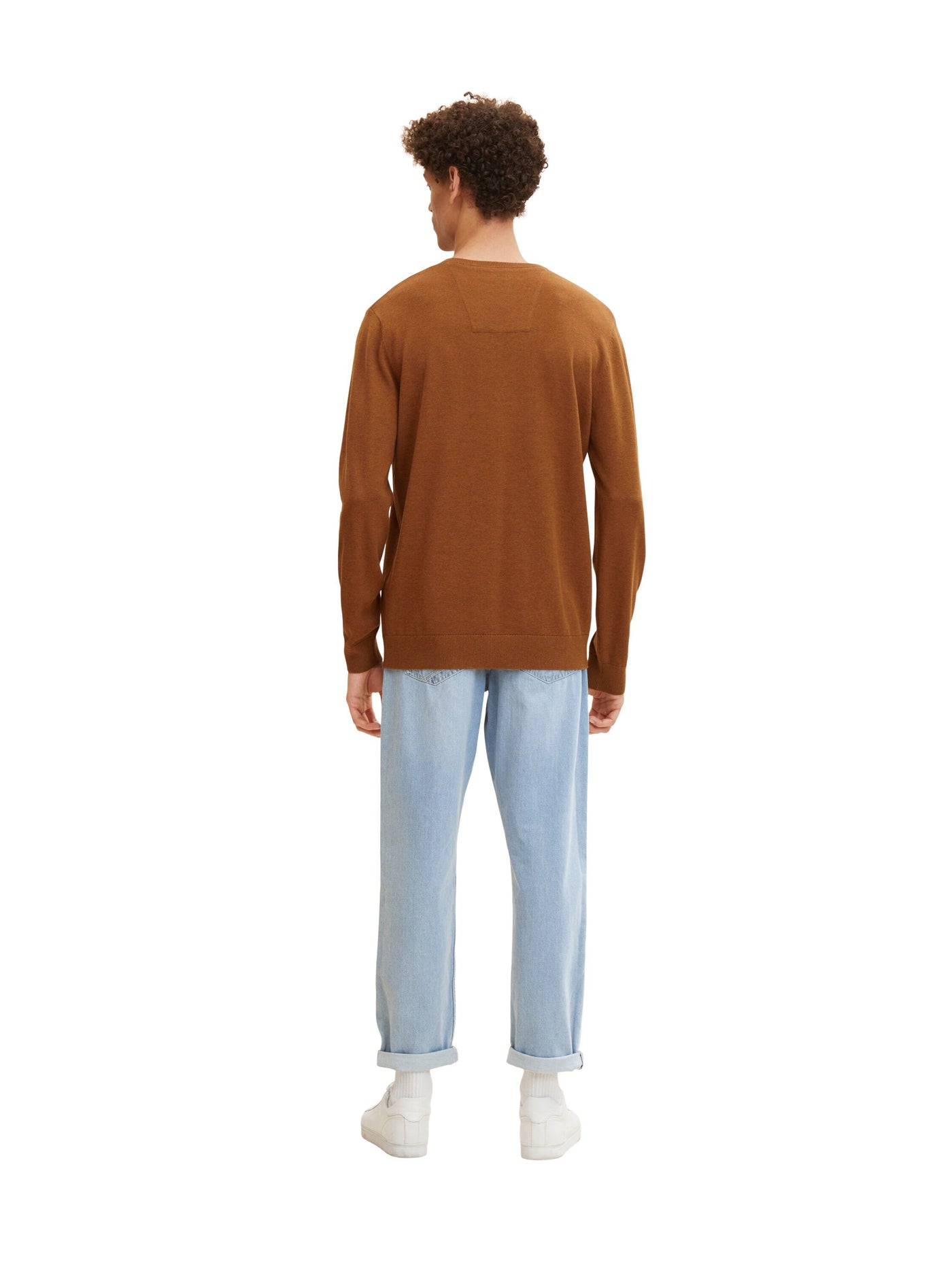 Tom Tailor Unifarbener Strickpulli mit V-Ausschnitt in Melange Optik