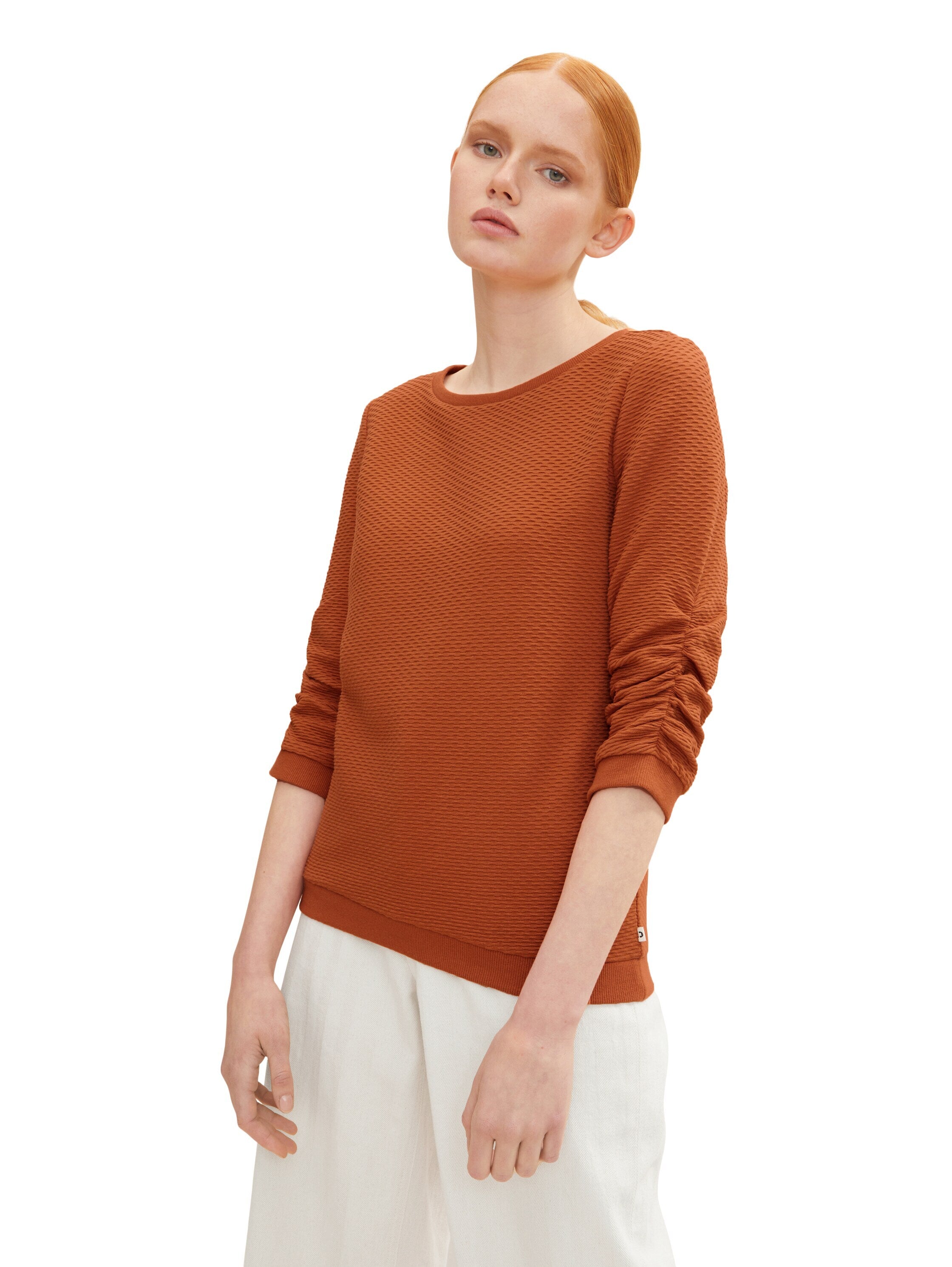 Tom Tailor Strukturiertes Sweatshirt mit 3/4-Arm und Rundhalsausschnitt