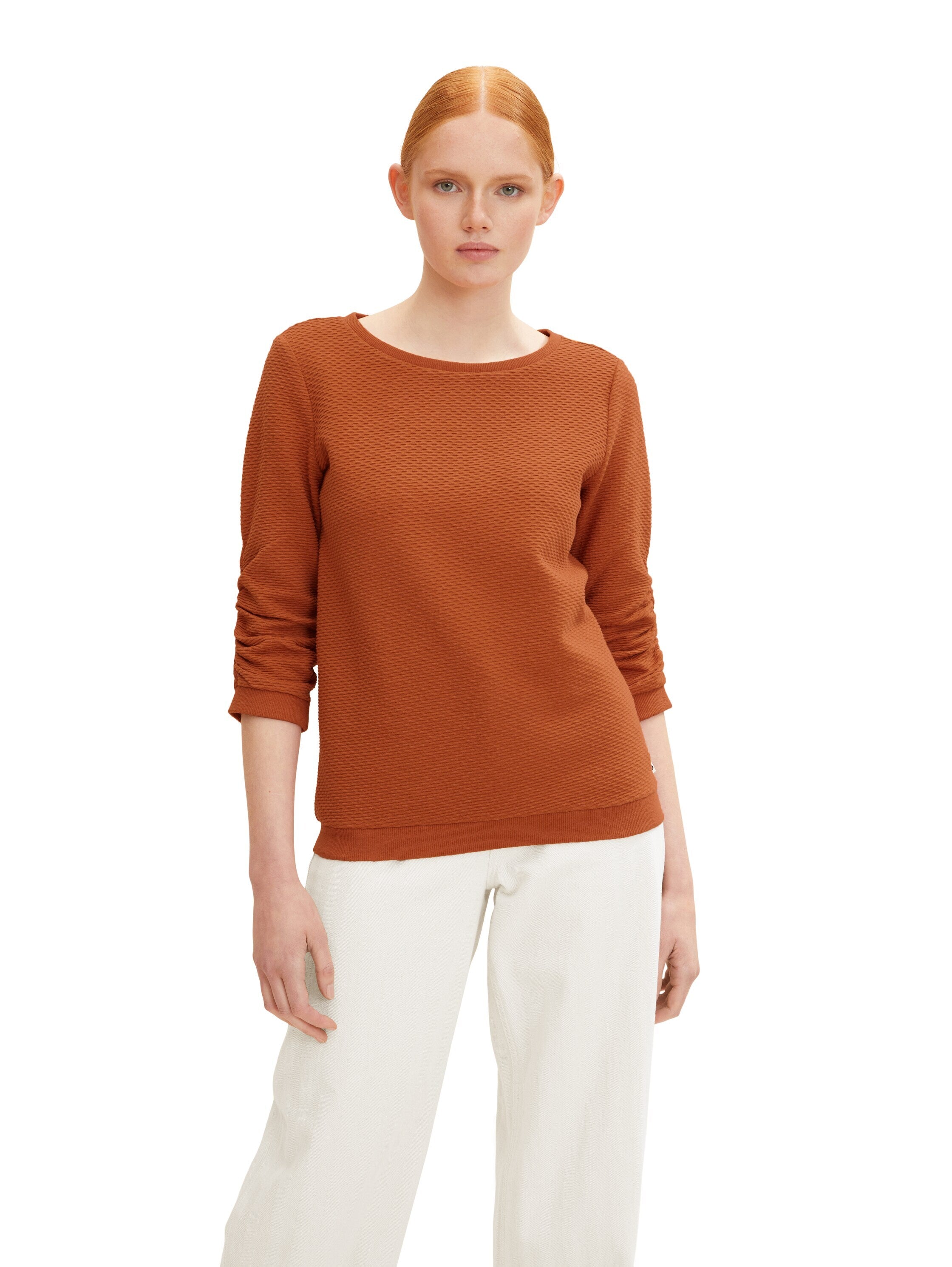 Tom Tailor Strukturiertes Sweatshirt mit 3/4-Arm und Rundhalsausschnitt