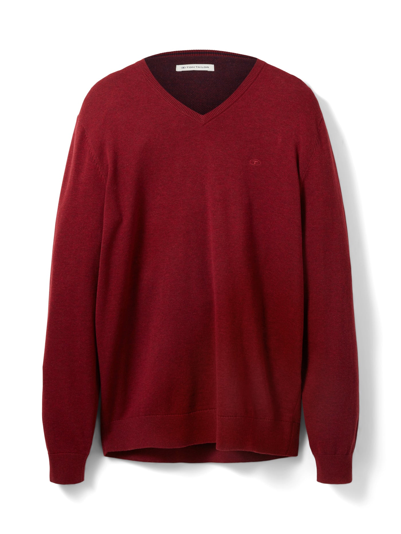 Tom Tailor Unifarbener Strickpulli mit V-Ausschnitt in Melange Optik