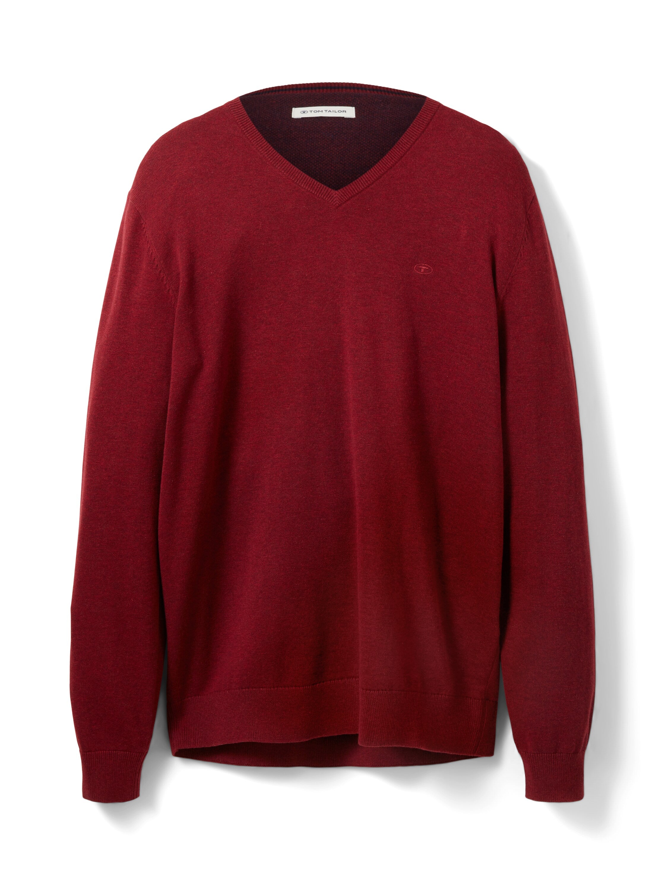 Tom Tailor Unifarbener Strickpulli mit V-Ausschnitt in Melange Optik