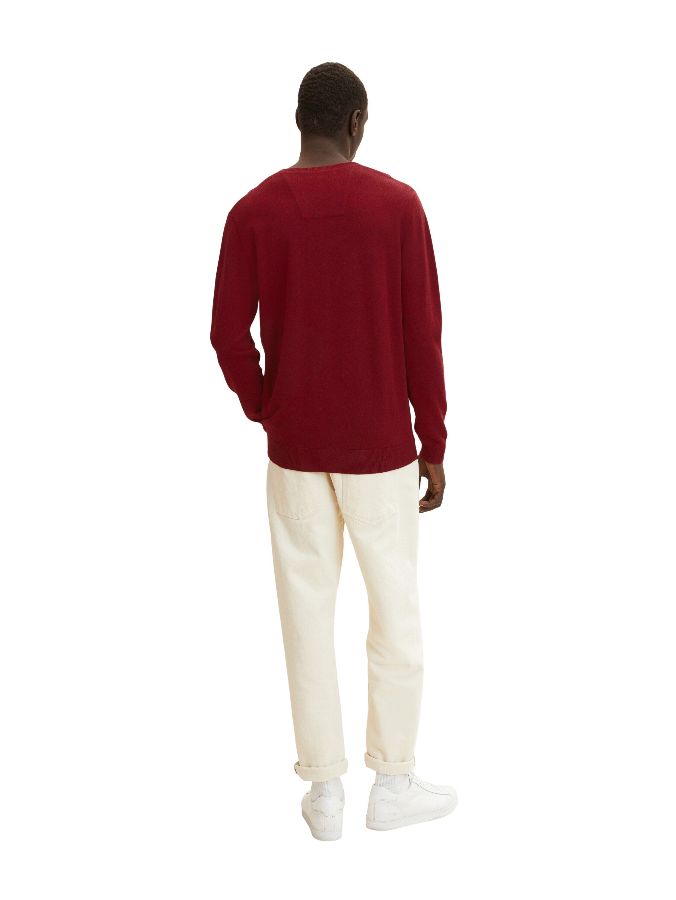 Tom Tailor Unifarbener Strickpulli mit V-Ausschnitt in Melange Optik