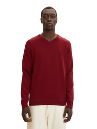 Tom Tailor Unifarbener Strickpulli mit V-Ausschnitt in Melange Optik