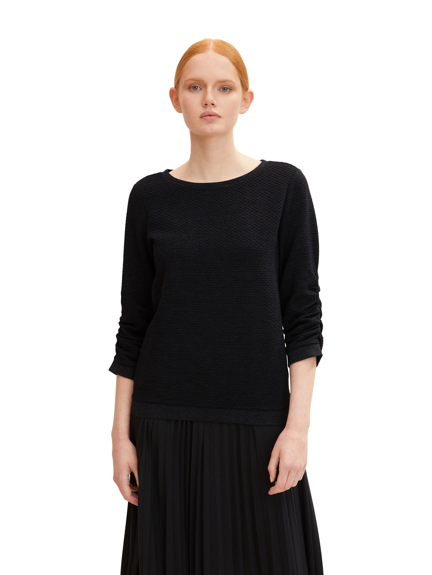 Tom Tailor Strukturiertes Sweatshirt mit 3/4-Arm und Rundhalsausschnitt