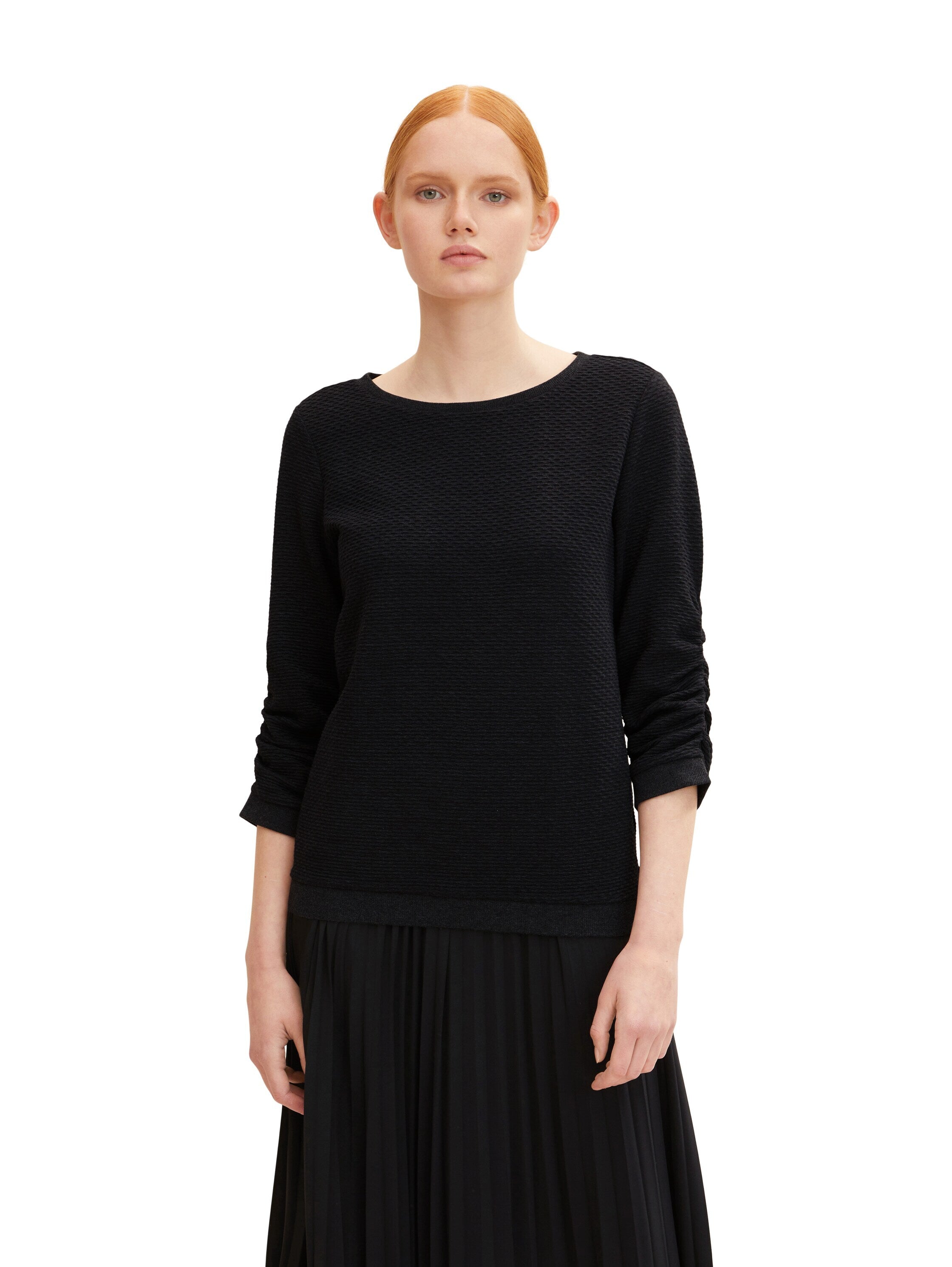 Tom Tailor Strukturiertes Sweatshirt mit 3/4-Arm und Rundhalsausschnitt