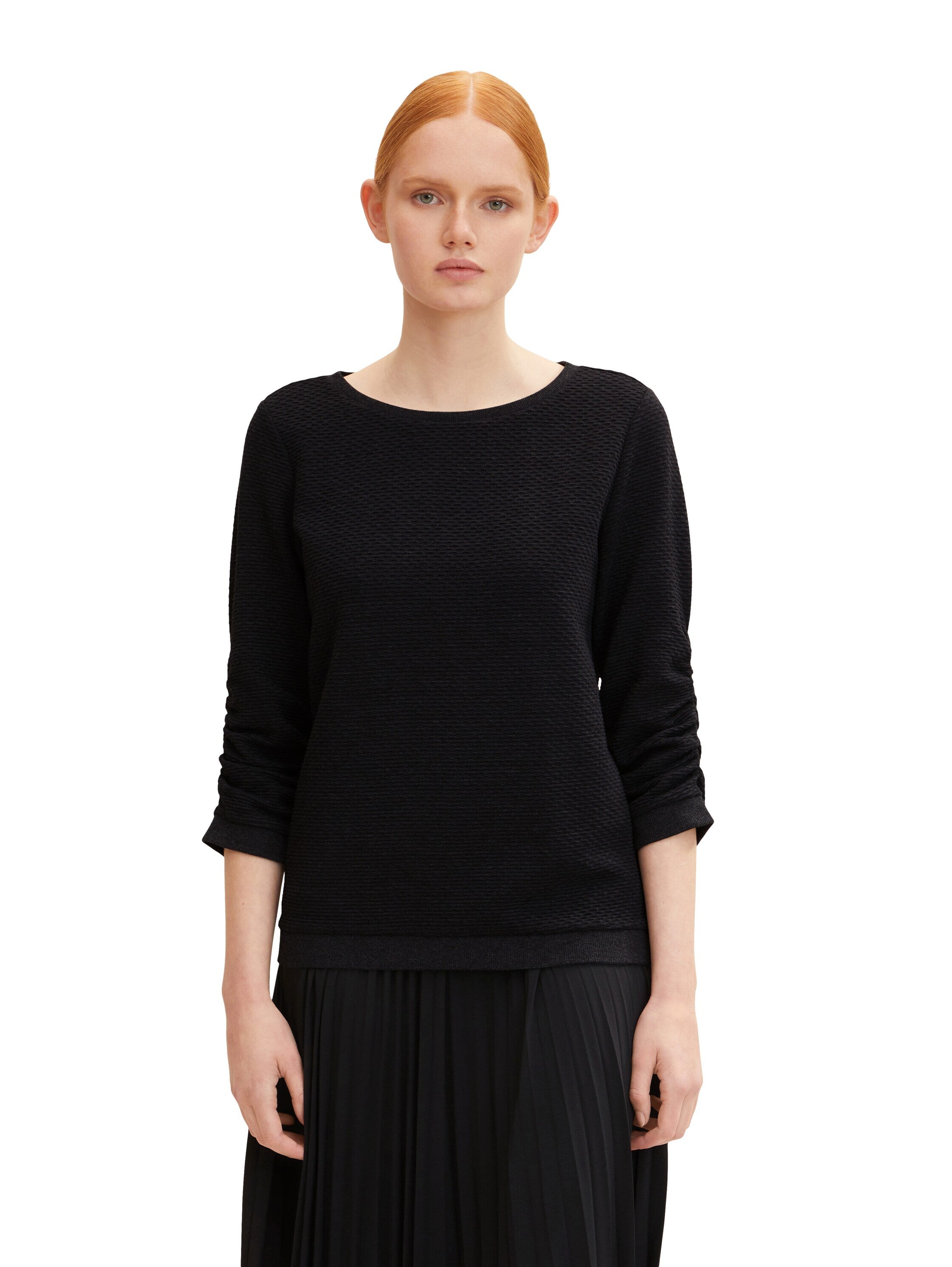 Tom Tailor Strukturiertes Sweatshirt mit 3/4-Arm und Rundhalsausschnitt