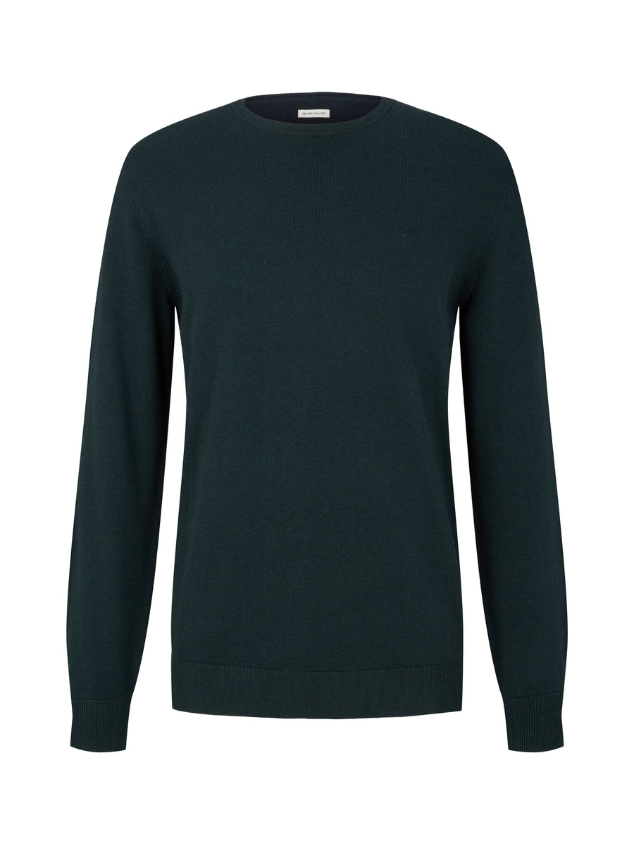 Tom Tailor Unifarbener Strickpulli mit Rundhalsausschnitt in Melange Optik