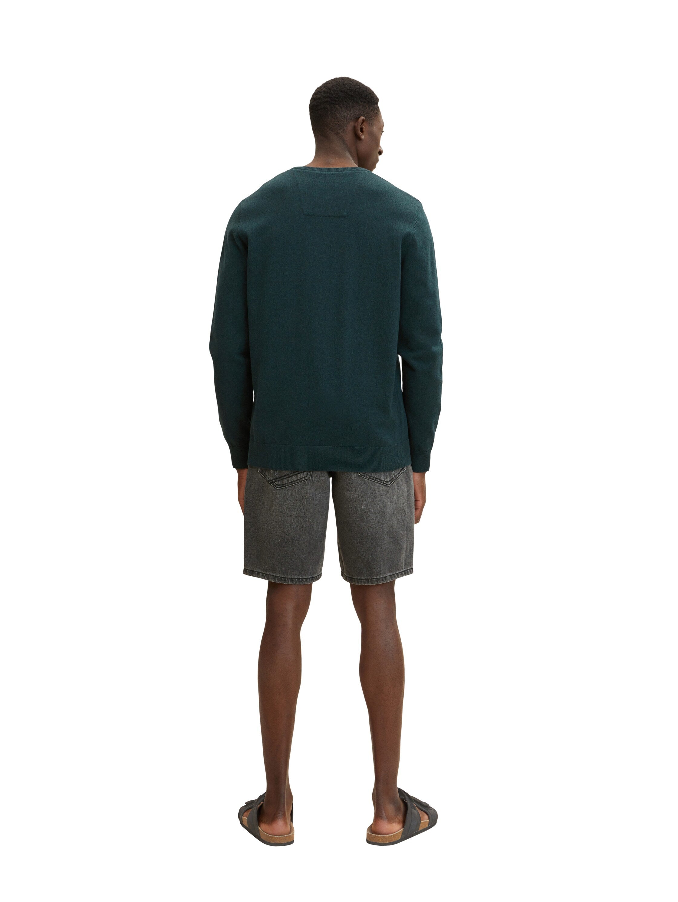 Tom Tailor Unifarbener Strickpulli mit Rundhalsausschnitt in Melange Optik