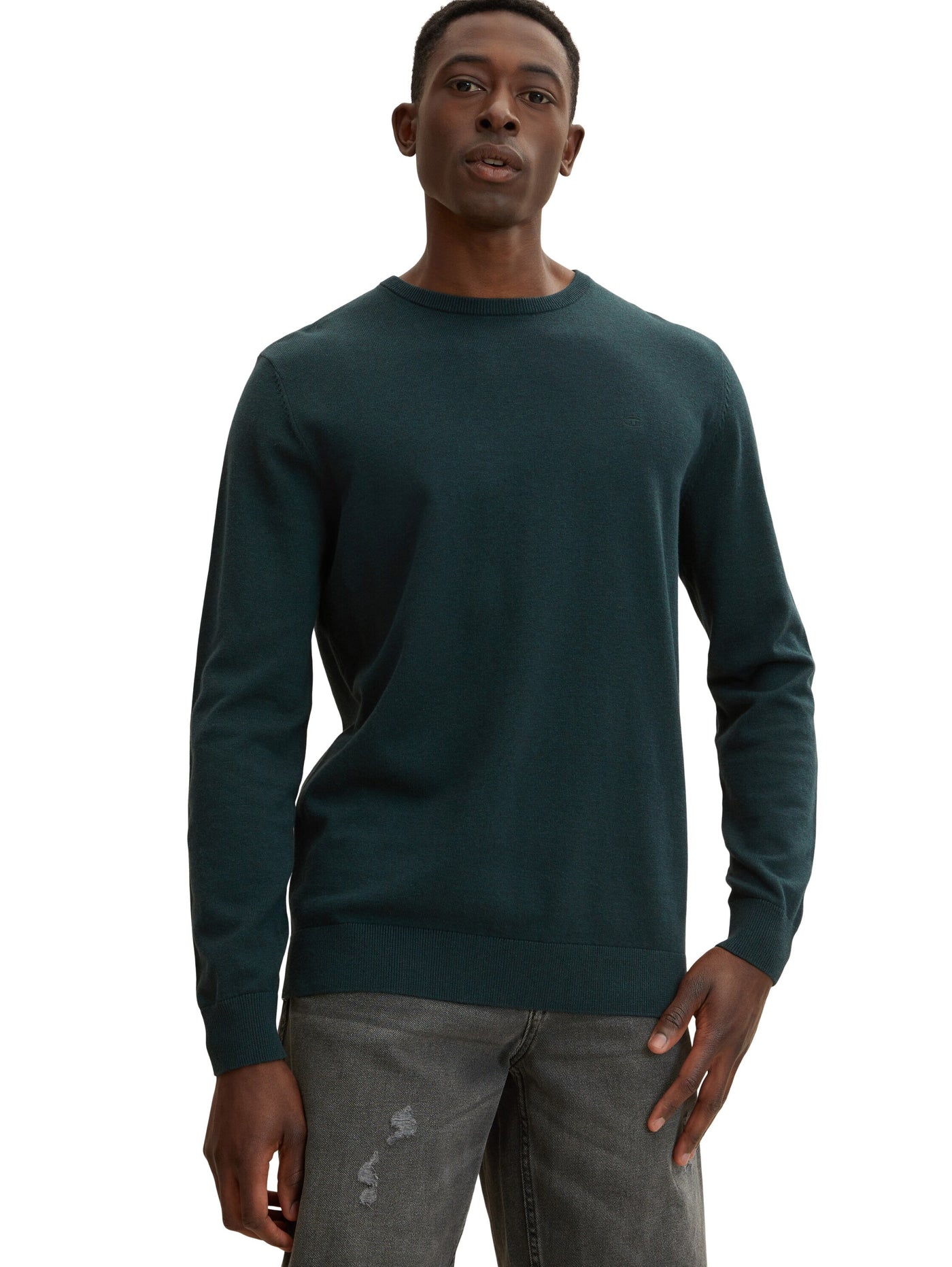 Tom Tailor Unifarbener Strickpulli mit Rundhalsausschnitt in Melange Optik