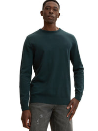 Tom Tailor Unifarbener Strickpulli mit Rundhalsausschnitt in Melange Optik