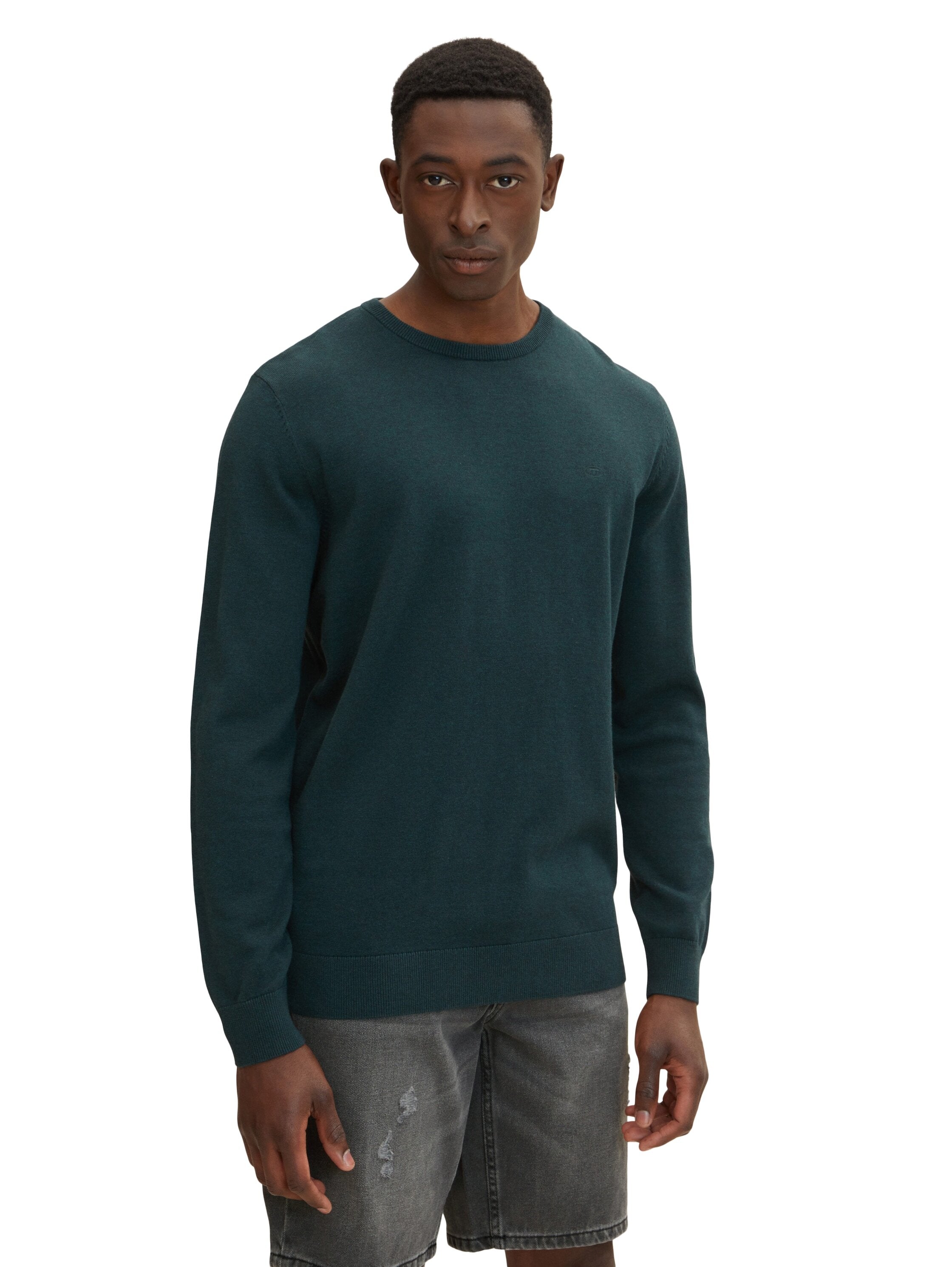 Tom Tailor Unifarbener Strickpulli mit Rundhalsausschnitt in Melange Optik