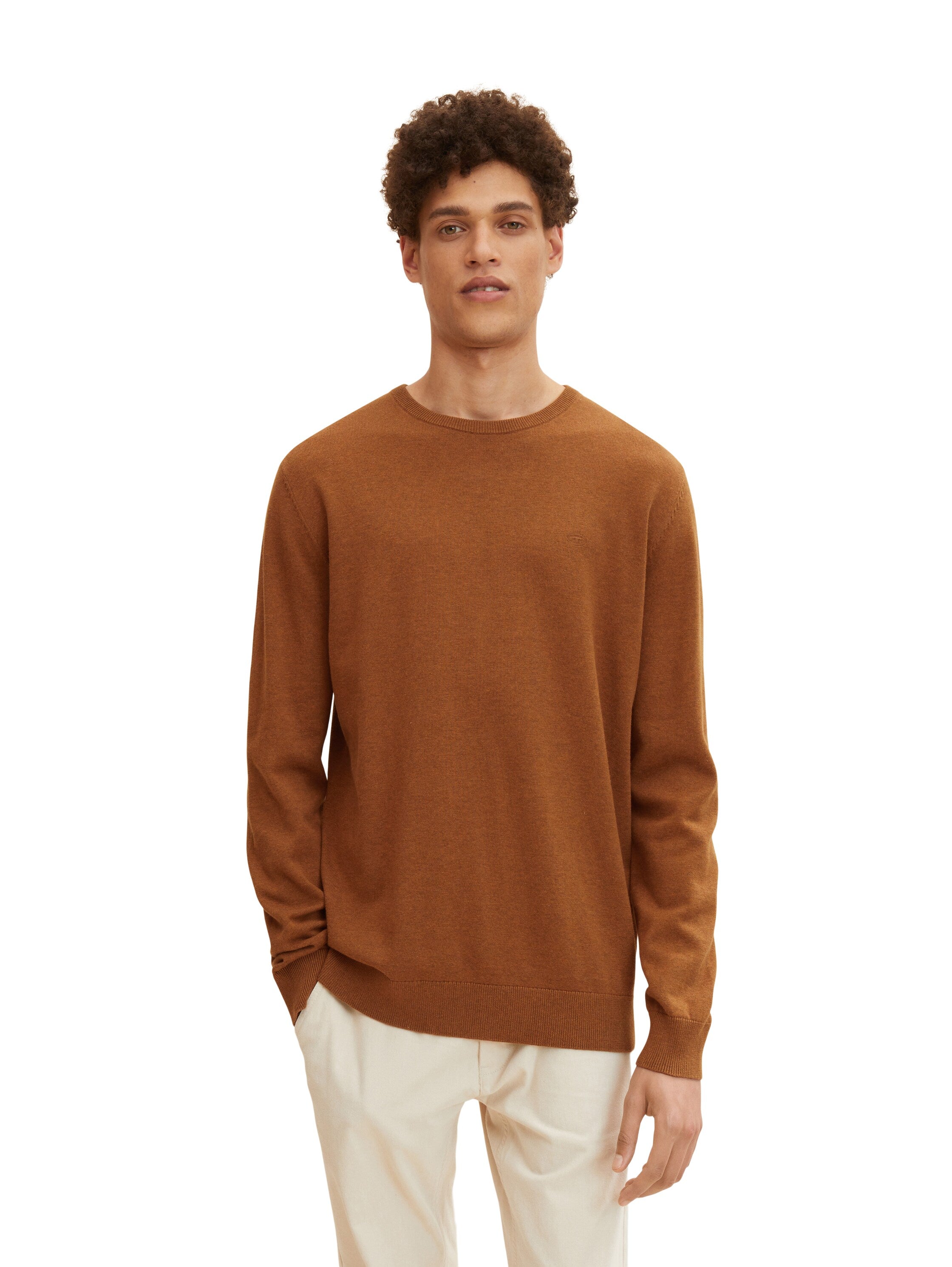 Tom Tailor Unifarbener Strickpulli mit Rundhalsausschnitt in Melange Optik