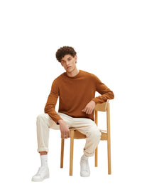 Tom Tailor Unifarbener Strickpulli mit Rundhalsausschnitt in Melange Optik