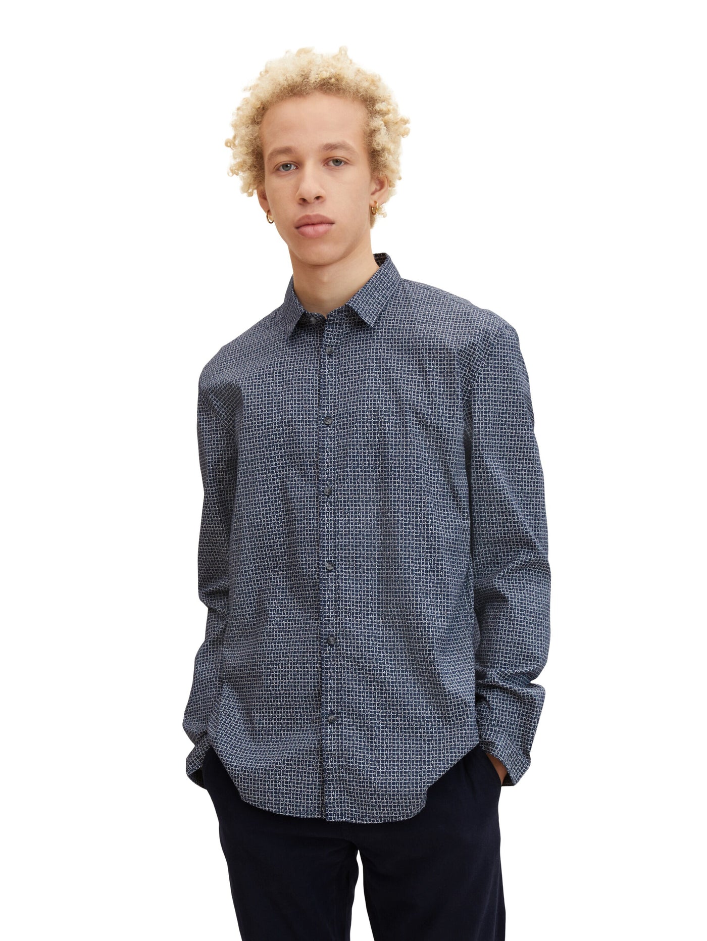 Tom Tailor Slim Fit Langarmhemd mit Kentkragen und Printmuster