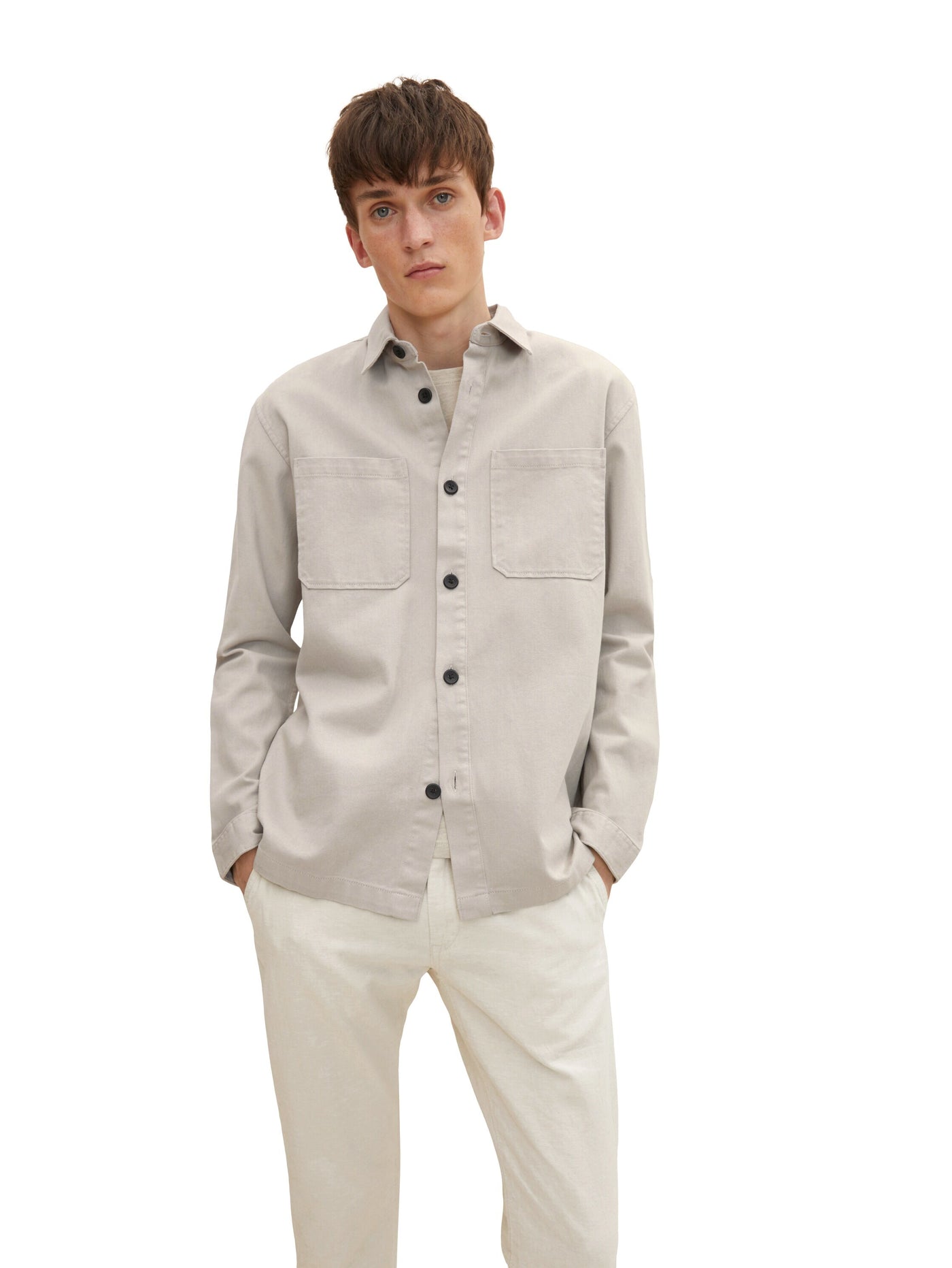 Tom Tailor Unifarbene Relaxed Fit Hemdjacke mit Kentkragen