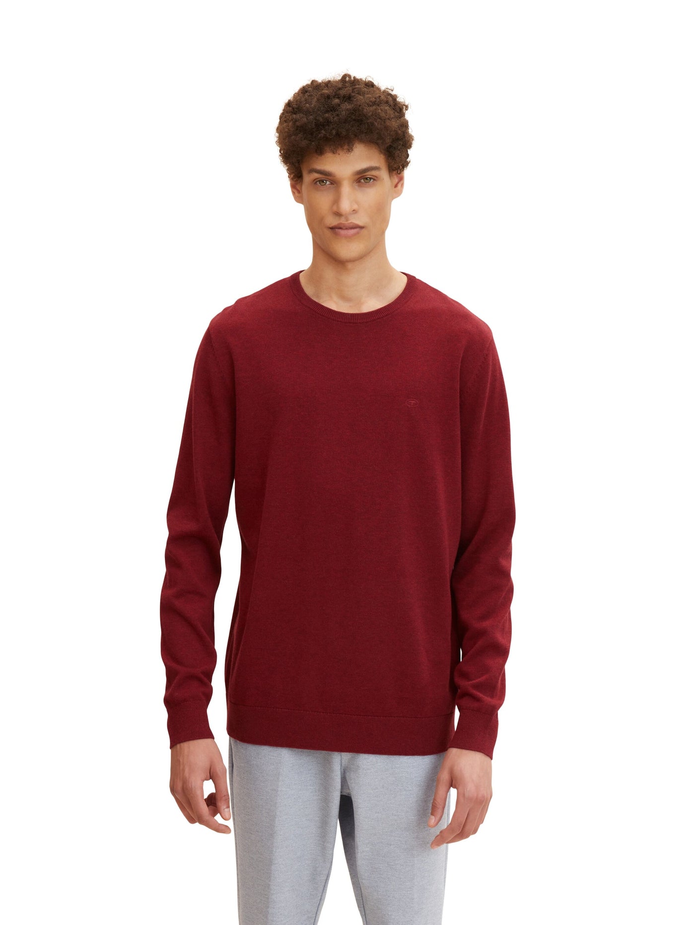 Tom Tailor Unifarbener Strickpulli mit Rundhalsausschnitt in Melange Optik