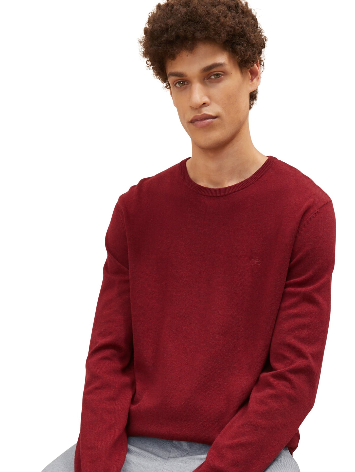 Tom Tailor Unifarbener Strickpulli mit Rundhalsausschnitt in Melange Optik