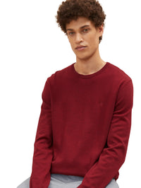 Tom Tailor Unifarbener Strickpulli mit Rundhalsausschnitt in Melange Optik