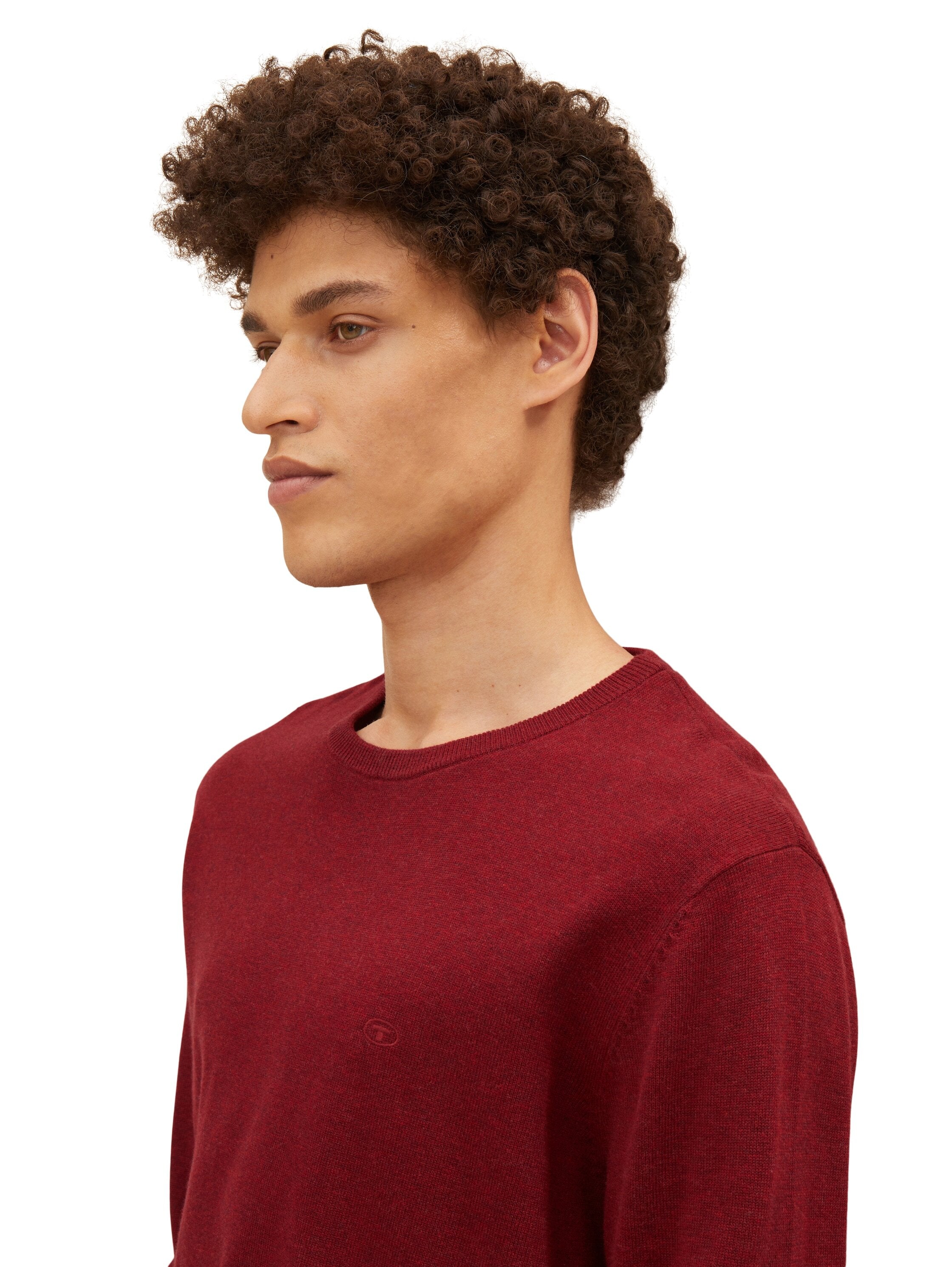 Tom Tailor Unifarbener Strickpulli mit Rundhalsausschnitt in Melange Optik