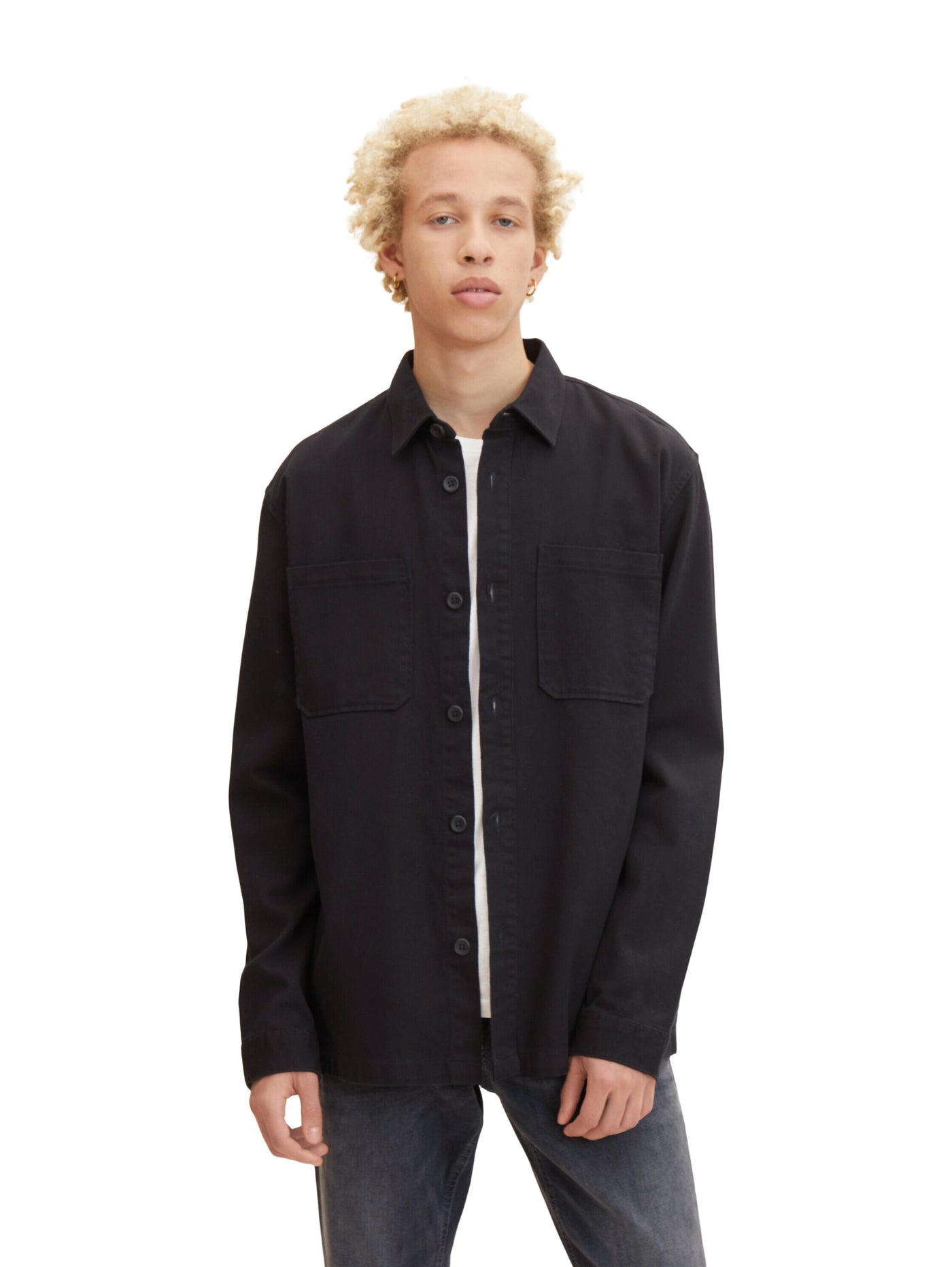 Tom Tailor Unifarbene Relaxed Fit Hemdjacke mit Kentkragen