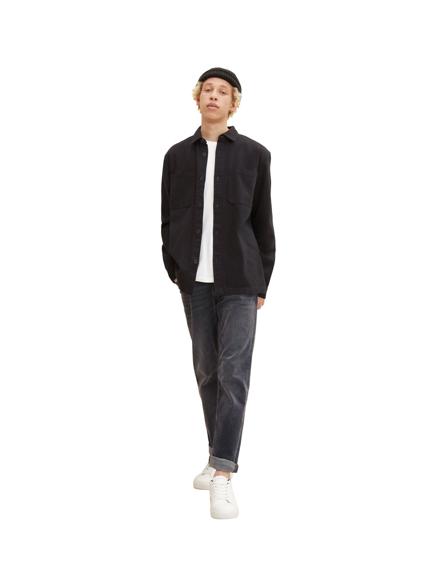 Tom Tailor Unifarbene Relaxed Fit Hemdjacke mit Kentkragen