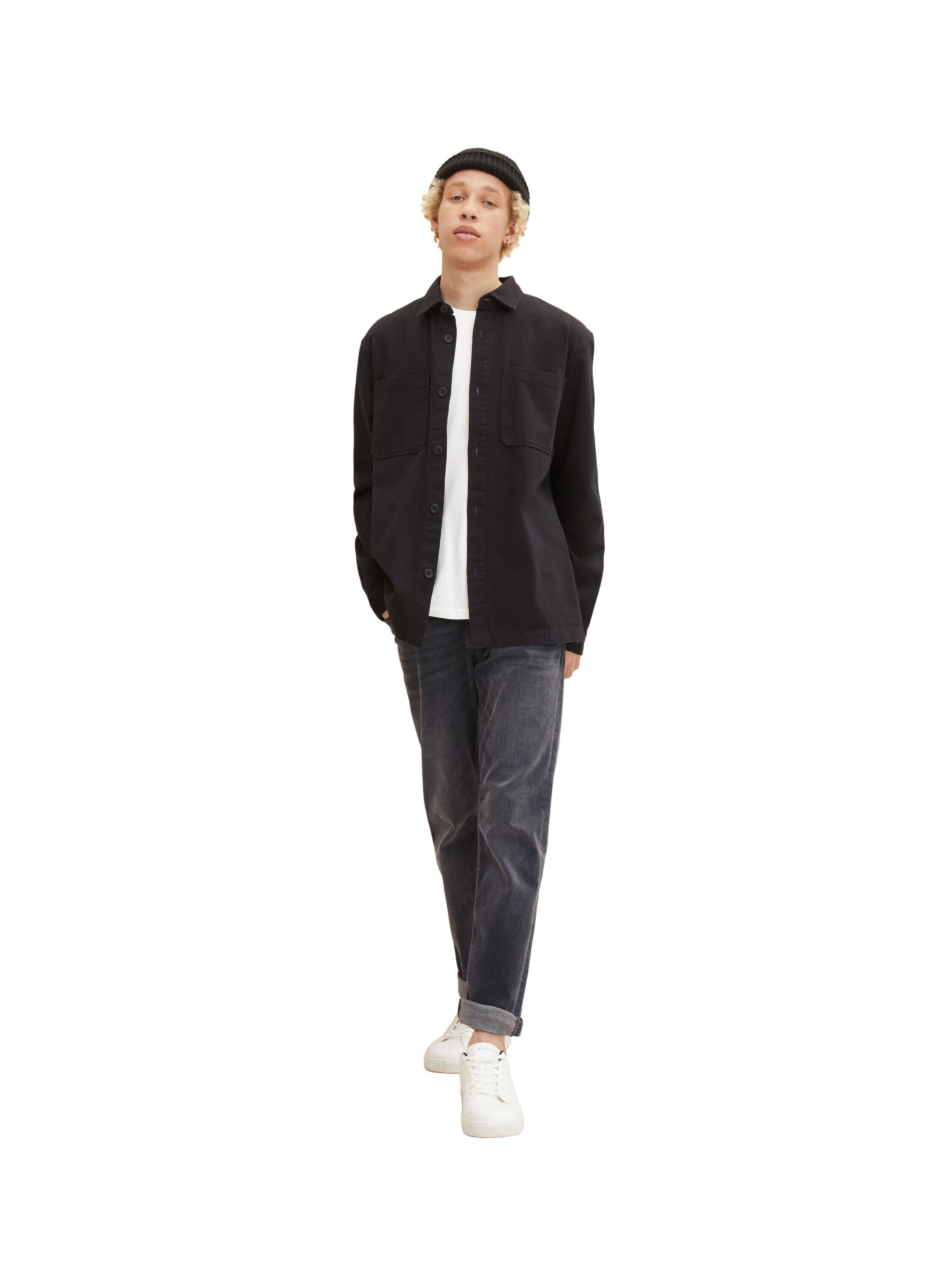 Tom Tailor Unifarbene Relaxed Fit Hemdjacke mit Kentkragen