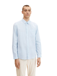 Tom Tailor Unifarbenes Langarmhemd mit Kentkragen und Struktur