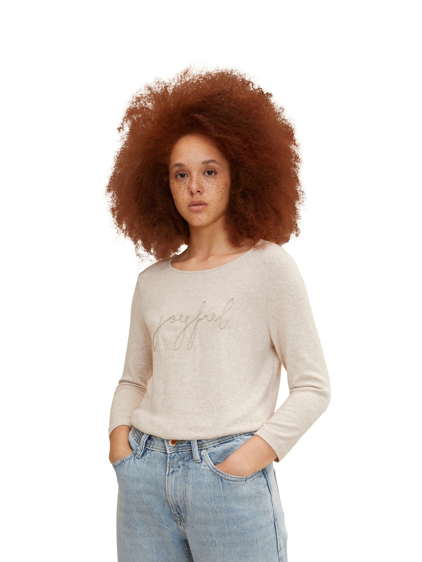 Tom Tailor 7/8 Arm Shirt mit Rundhalsausschnitt und Stickerei