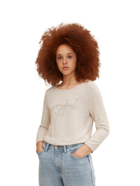 Tom Tailor 7/8 Arm Shirt mit Rundhalsausschnitt und Stickerei