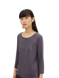 Tom Tailor 7/8 Arm Shirt mit Rundhalsausschnitt und Stickerei