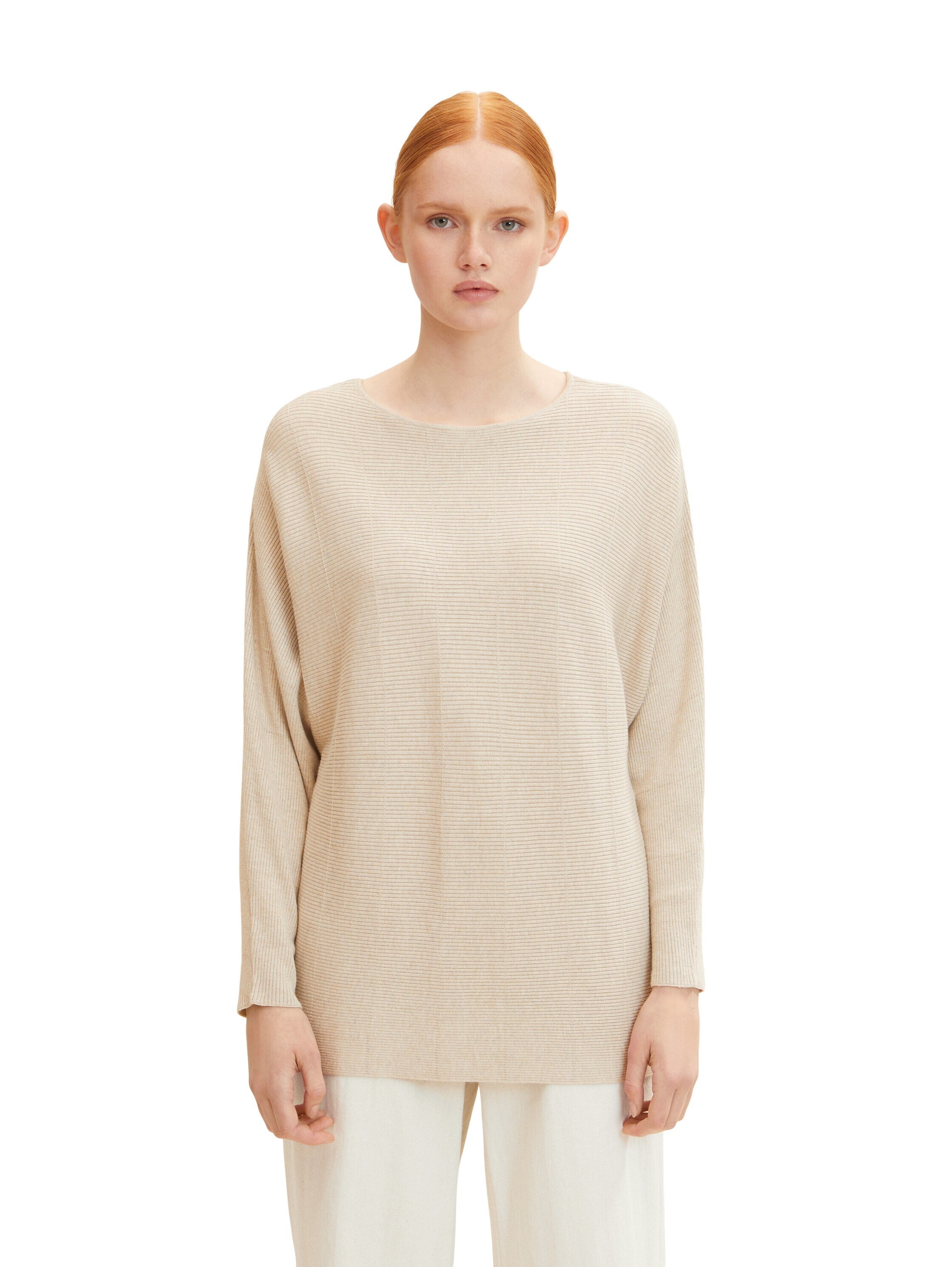 Tom Tailor Strickpullover mit U-Boot Ausschnitt und Fledermausärmeln