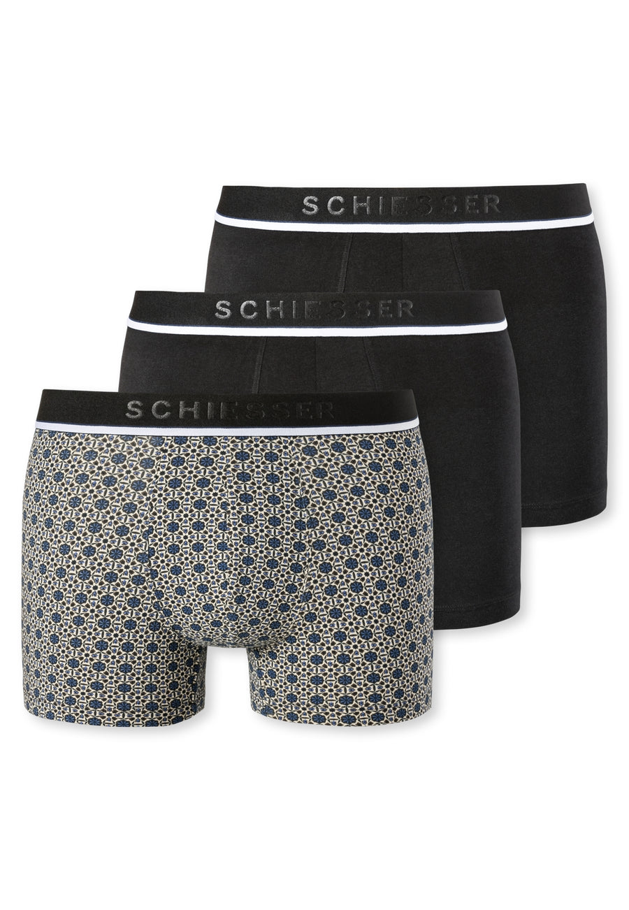 Schiesser Shorts im 3 Pack Organic Cotton uni gemustert mehrfarbig