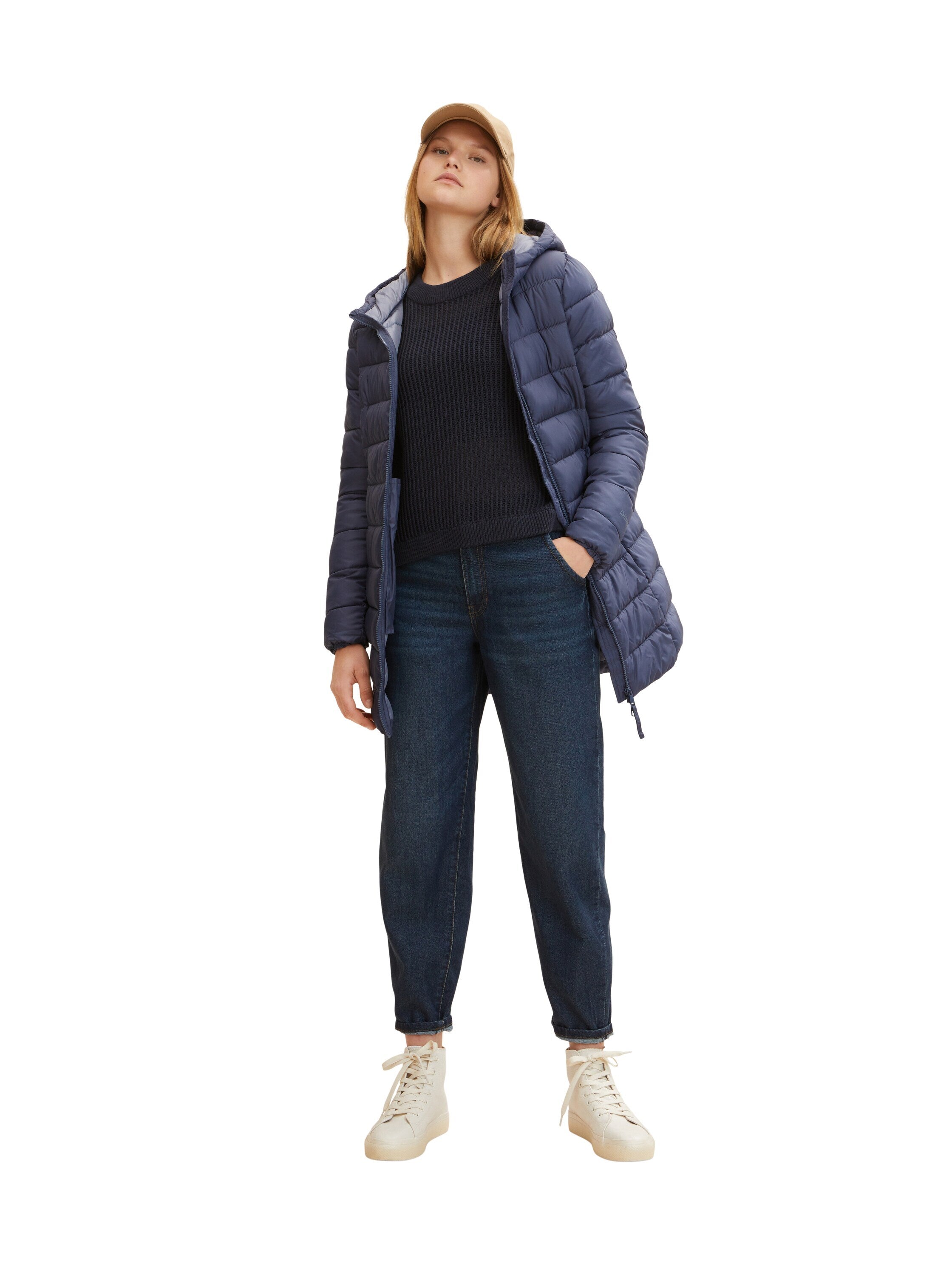 Tom Tailor Leichter Steppmantel REPREVE Our Ocean mit Kapuze und seitlichen Eingrifftaschen