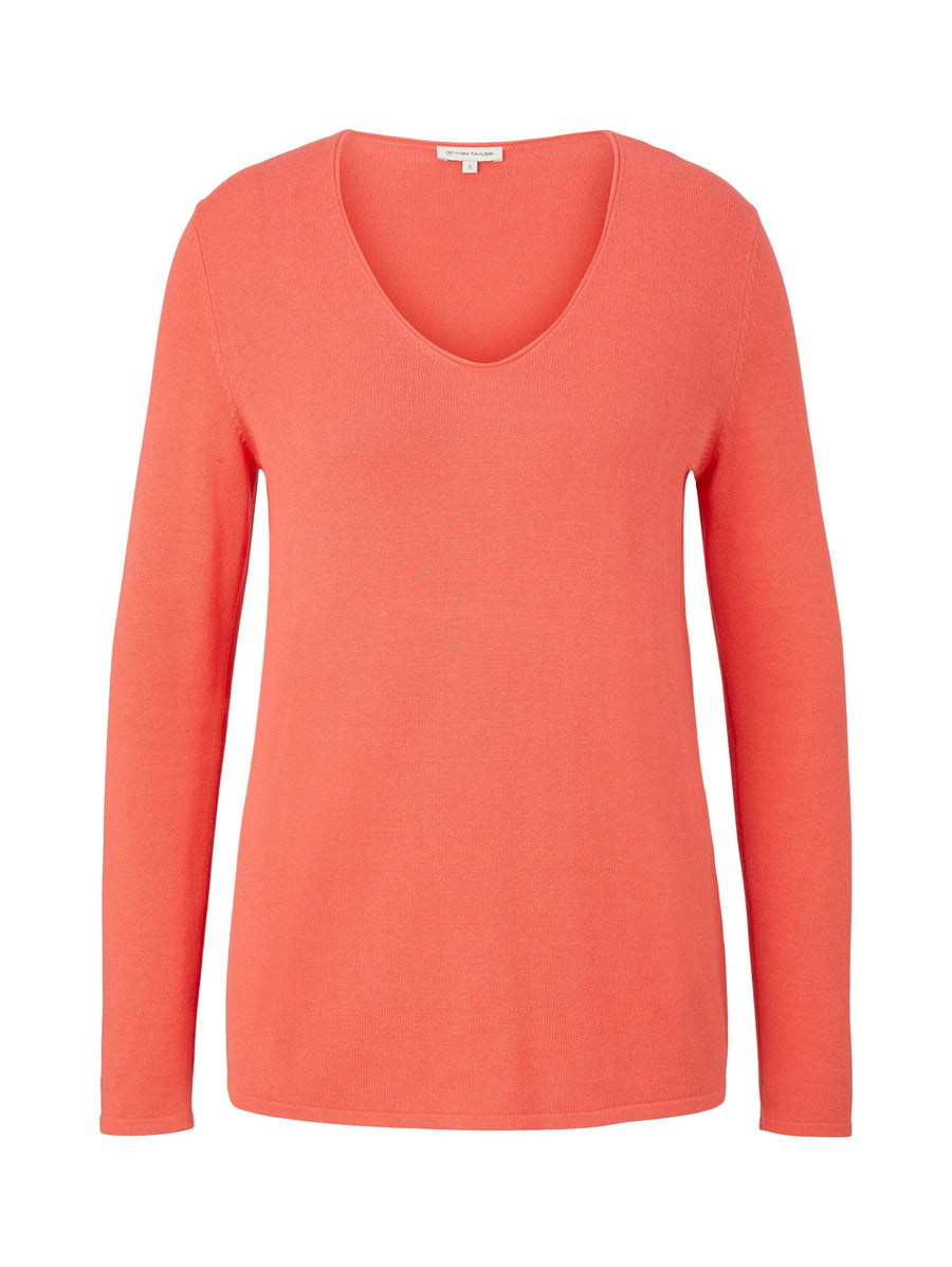 Tom Tailor Basic-Pullover mit V-Ausschnitt aus Baumwoll-Strick