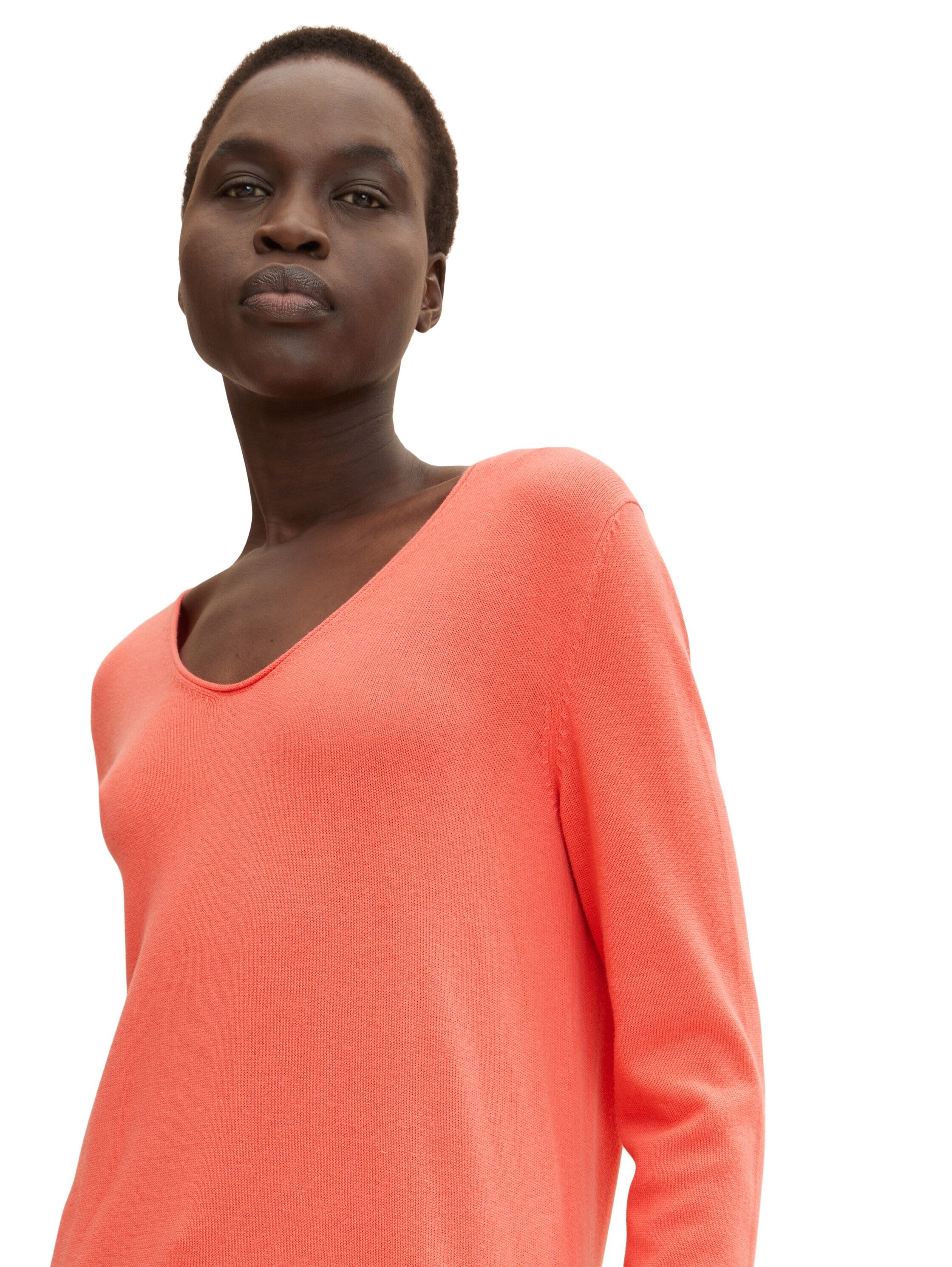 Tom Tailor Basic-Pullover mit V-Ausschnitt aus Baumwoll-Strick