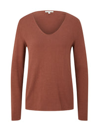 Tom Tailor Basic-Pullover mit V-Ausschnitt aus Baumwoll-Strick